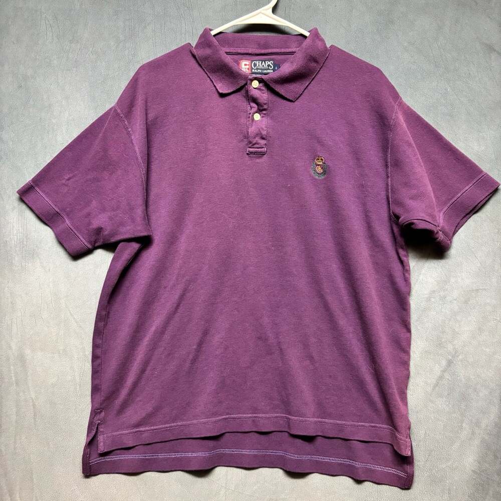 Vintage Chaps Ralph Lauren Polo Shirt Size L Purple Crest Cotton Mens